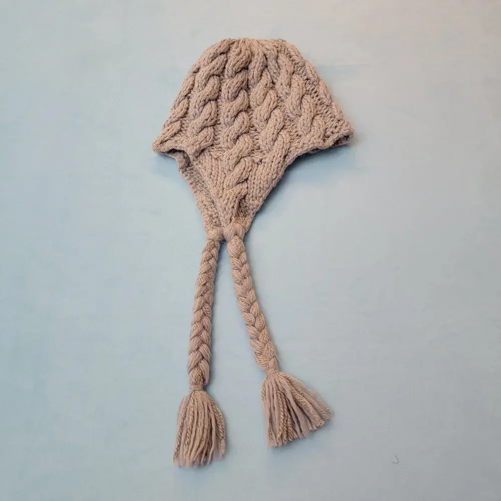 North Face A5 Unisex Cable Knit Beanie Hat Ear Flaps Tassels Wool Ski Gorpcore